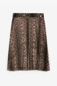 JU Leopard-Print Pleated Skirt Light brown RJT305-7GG65