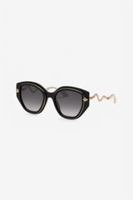 RC Lunettes de soleil larges et féminines sur le devant avec double anneau décoratif Noir UALD05-ID200