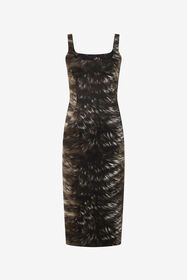 RC Midi Dress in Scuba Jersey with Fur Print BLACK/BEIGE XWT140-NVT79