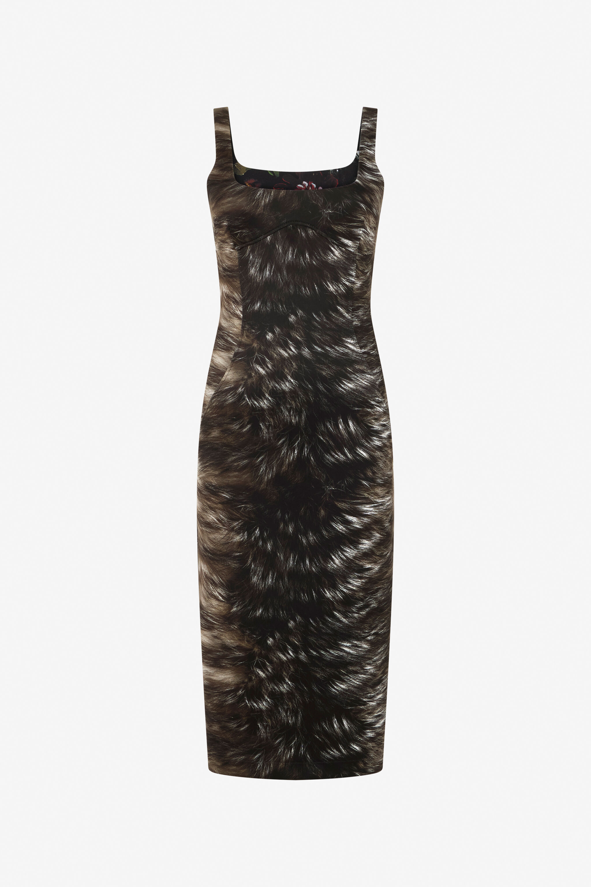RC Midi Dress in Scuba Jersey with Fur Print BLACK/BEIGE XWT140-NVT79