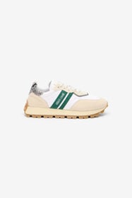 RC White Running Shoes With Snake-Print Detail BIEGE/GREEN QOS00F-PZA81