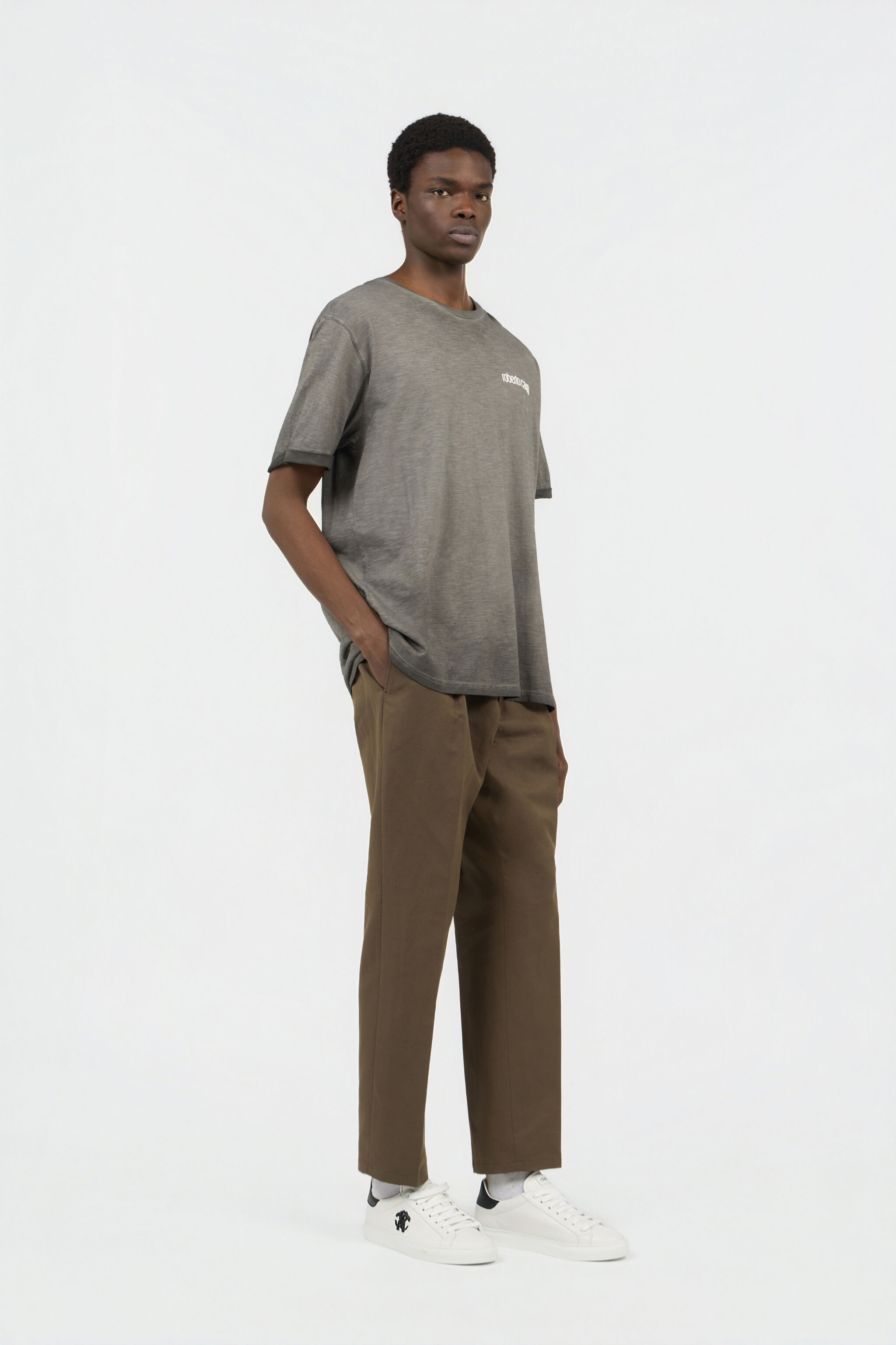 Grey T-Shirt with Back Snake Print in BLACK for Men | Roberto Cavalli®