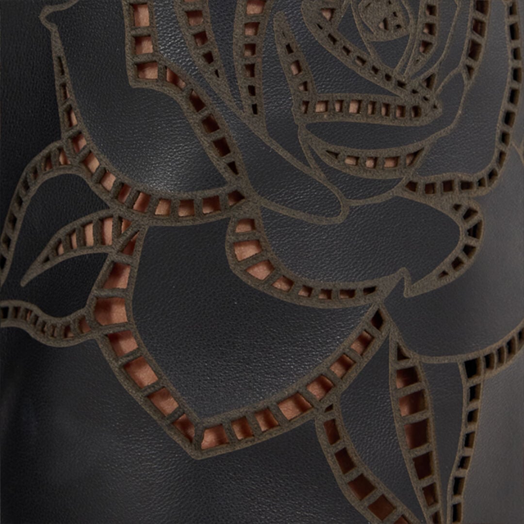 RC Leather Pants With Perforated Roses RC Leather Pants With Perforated Roses Black UKP200-PN106