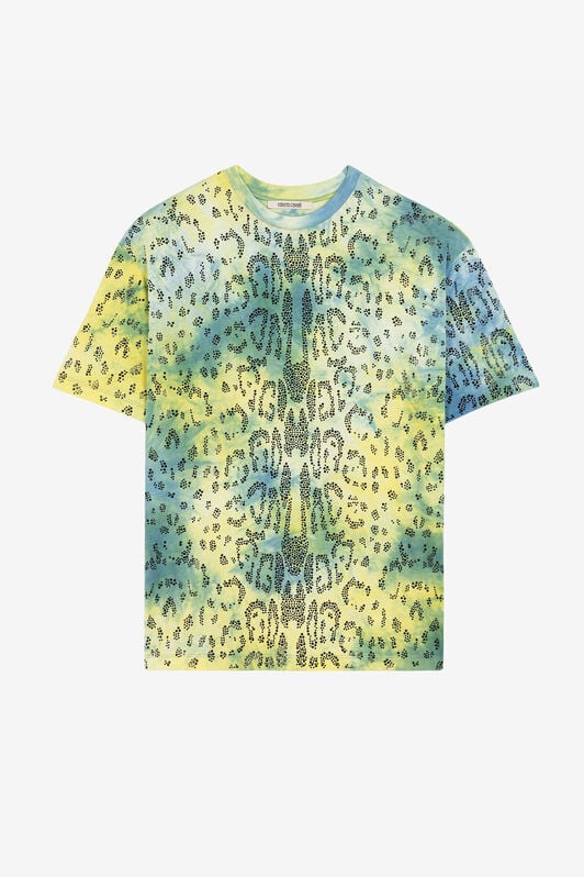 RC Rhinestone tie-dye print T-shirt RC Rhinestone tie-dye print T-shirt Light green/Light blue QKT61G-JD061