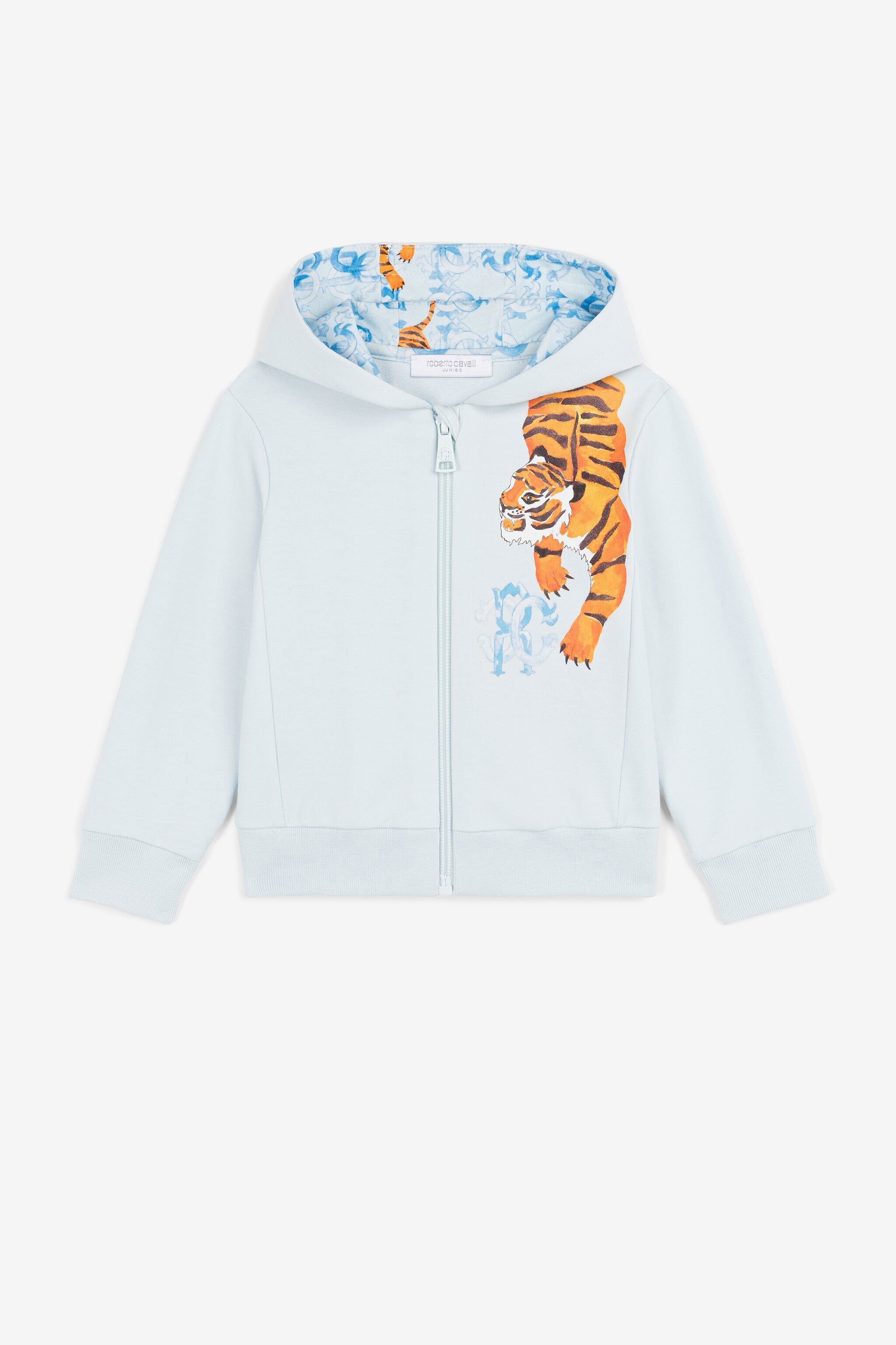 JU Hoodie zippé à imprimé tigre JU Hoodie zippé à imprimé tigre Bleu clair QJT942-CF050