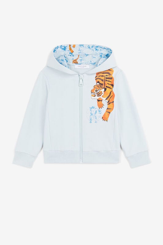 JU Hoodie zippé à imprimé tigre JU Hoodie zippé à imprimé tigre Bleu clair QJT942-CF050