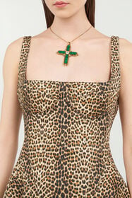 RC Flared Dress with Bbay Jaguar Print and Frayed Edges BROWN WQJ106-DAR31