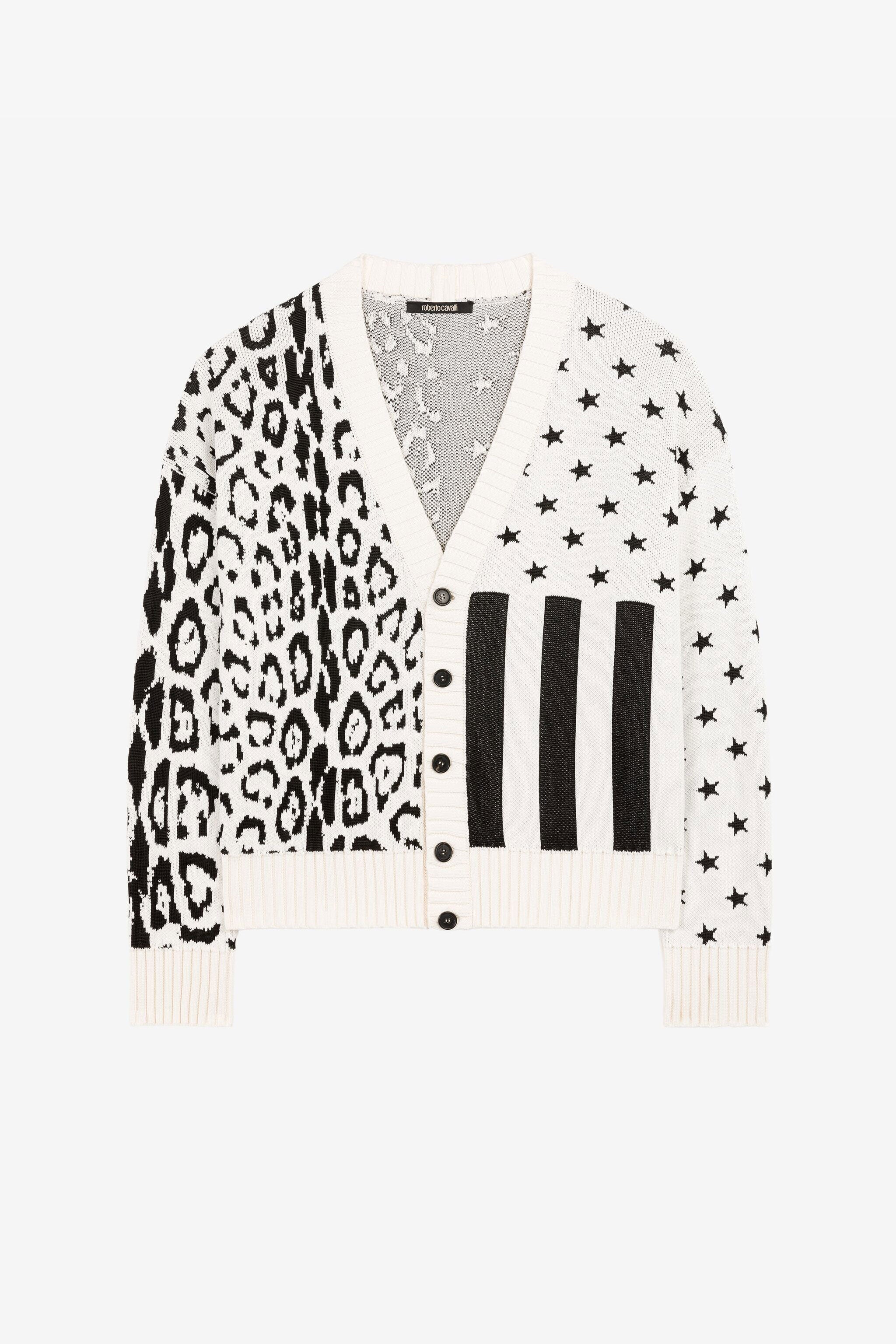RC Animal jacquard V-neck cardigan Black/White QRM614-MG005