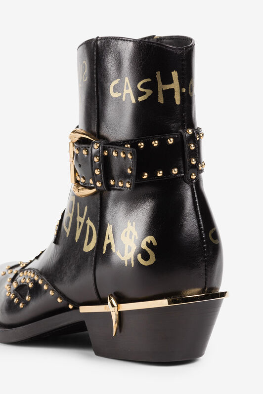 RC Studded Slogan-Print Western Boots Black PKS002-PZ085