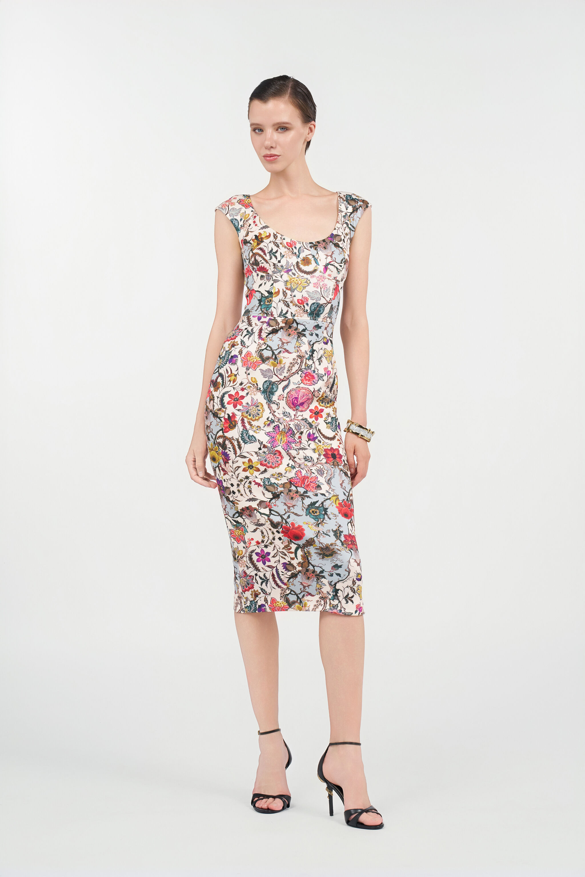 Sheath Dress with Florentine Flowers Print in BEIGE for Women