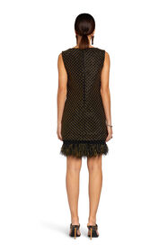 RC Abito con ricamo Geometric Grid e piume Nero/Oro MQR136-WB002