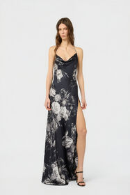RC Dress in Silk with Fiammingo Flowers Print BLACK/GREY XWT150-TYT77