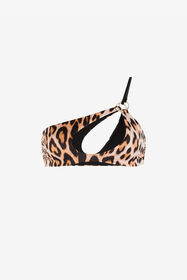 RC Top de bikini con aberturas y estampado Leopard Marrón claro QKW00C-LNF53