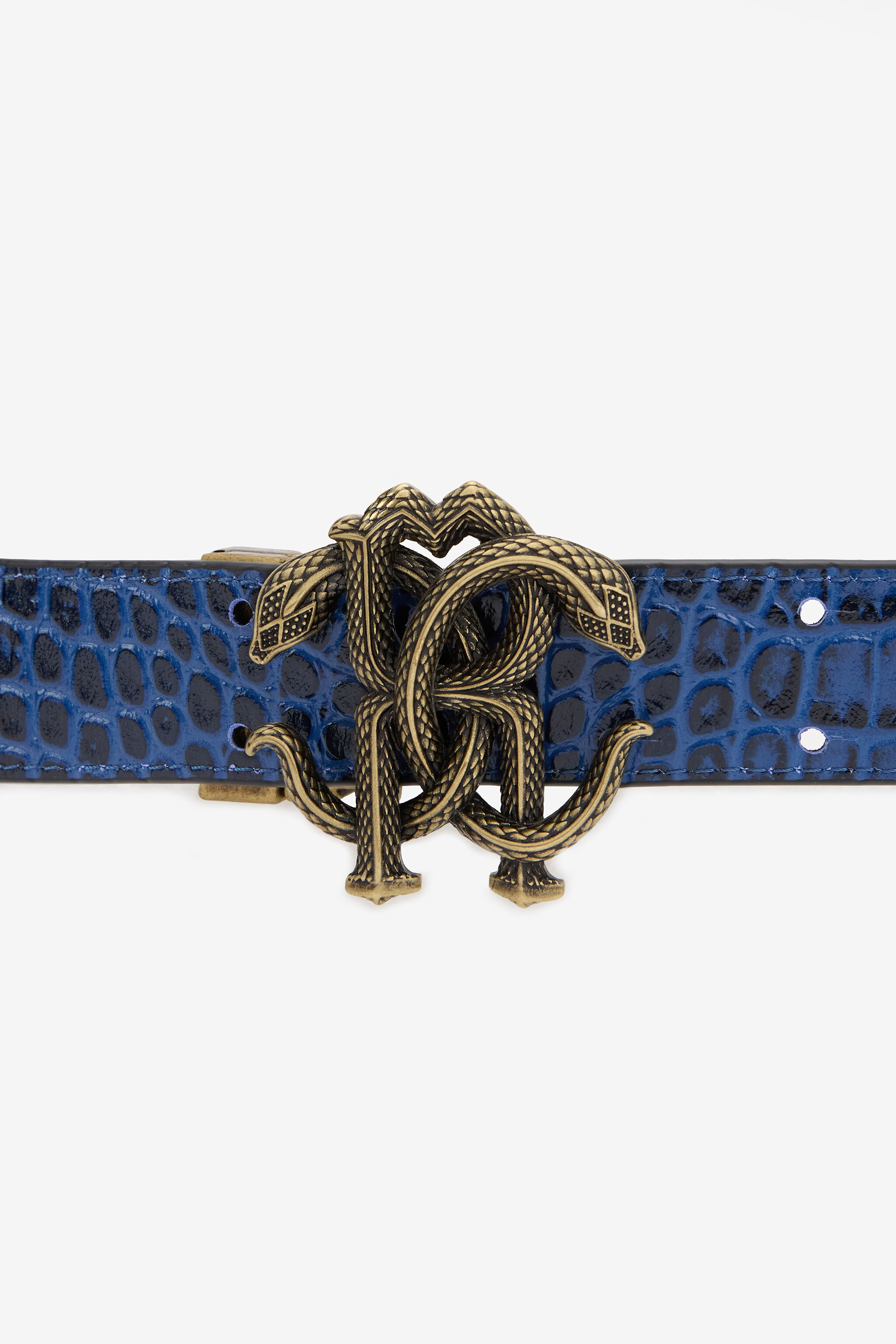 RC Blue Croc-Embossed Logo Belt With Monogram RC RC Blue Croc-Embossed Logo Belt With Monogram RC BLACK/BLUE QOC00C-PZO34