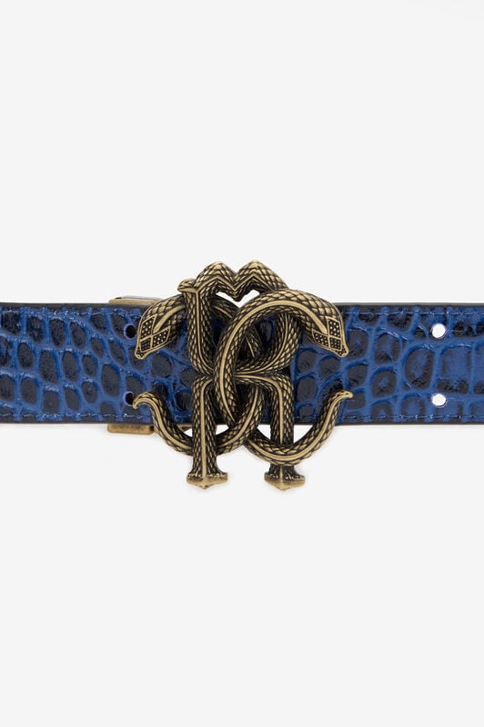 RC Blue Croc-Embossed Logo Belt With Monogram RC RC Blue Croc-Embossed Logo Belt With Monogram RC BLACK/BLUE QOC00C-PZO34