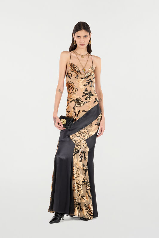 RC Vestido Lencero Con Motivo De Rosas ROSA/NERO VKT127-FC008