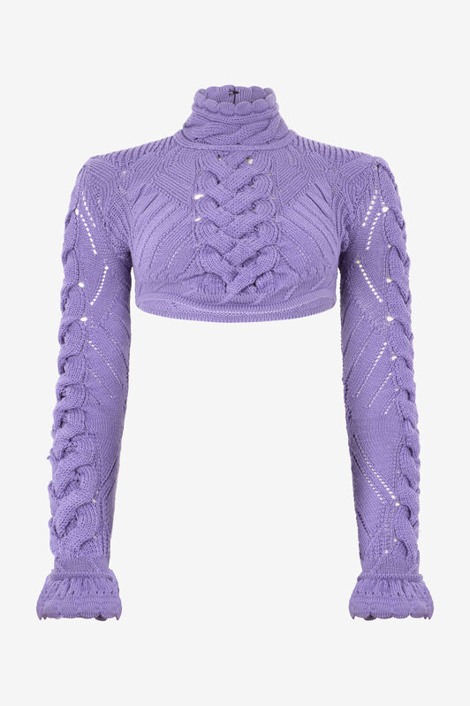 RC Kurzes Strick-Top Mit Flechtmuster Und Hohem Kragen LILAC XWM611-MQ015