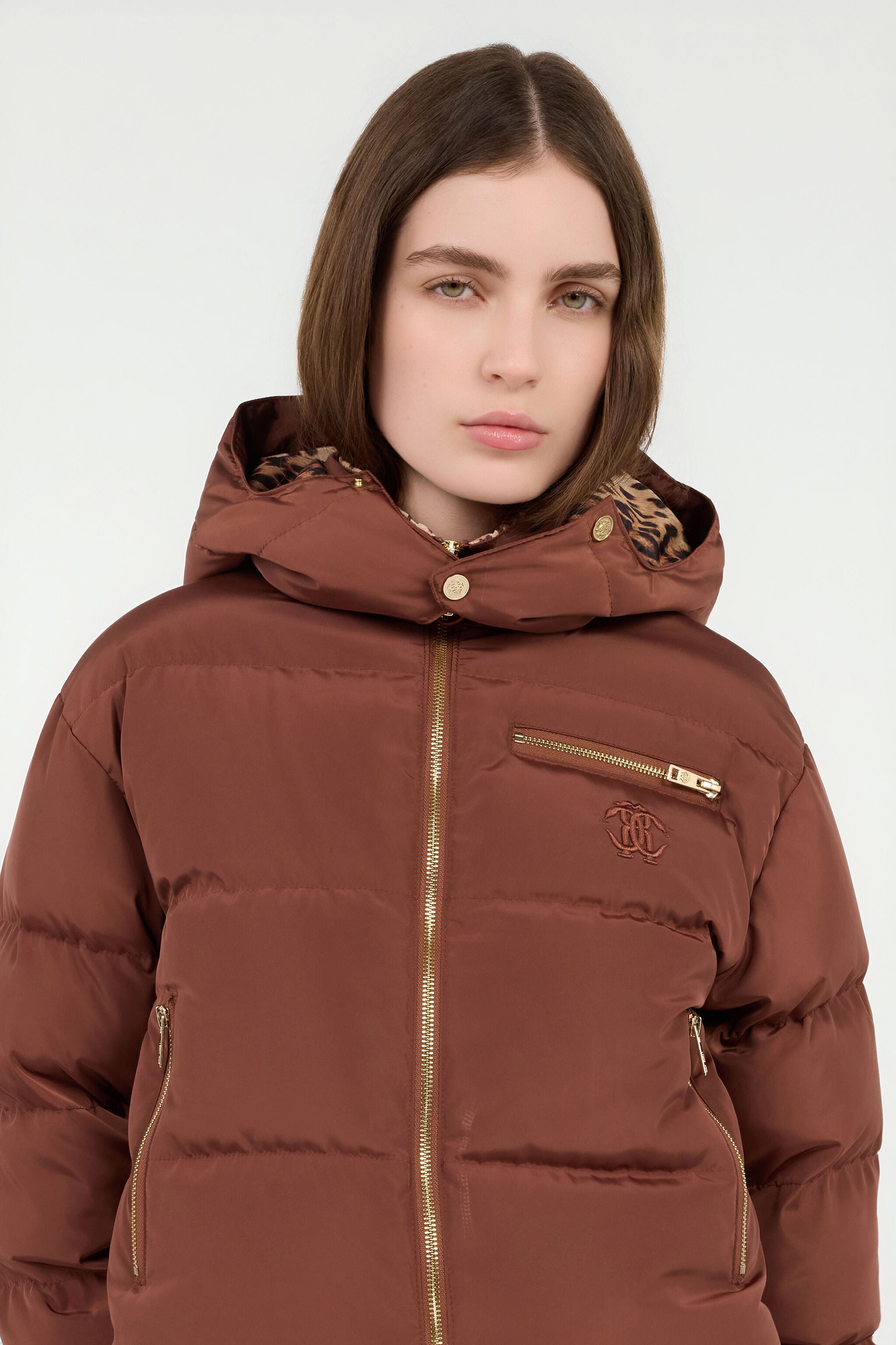 RC Brown Down Jacket With Monogram Rc RC Brown Down Jacket With Monogram Rc COFFEE ROT80C-FY035