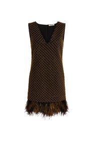 RC Mini-robe à motif géométrique grillagé brodé Noir/Or MQR136-WB002