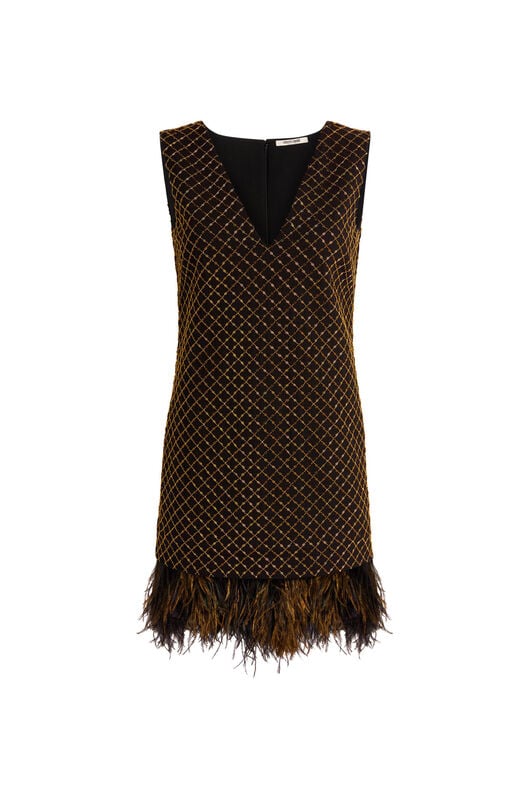 RC Geometric grid-embroidered minidress RC Geometric grid-embroidered minidress Black/Gold MQR136-WB002