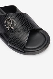 RC Sandales slide noires en cuir effet serpent BLACK VMS001-PZ03S