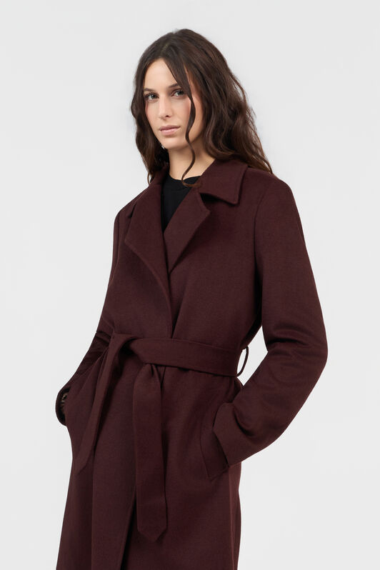 RC Burgundy Belted Coat With Leopard Print Lining RC Burgundy Belted Coat With Leopard Print Lining BURGUNDY TOT50B-GA001