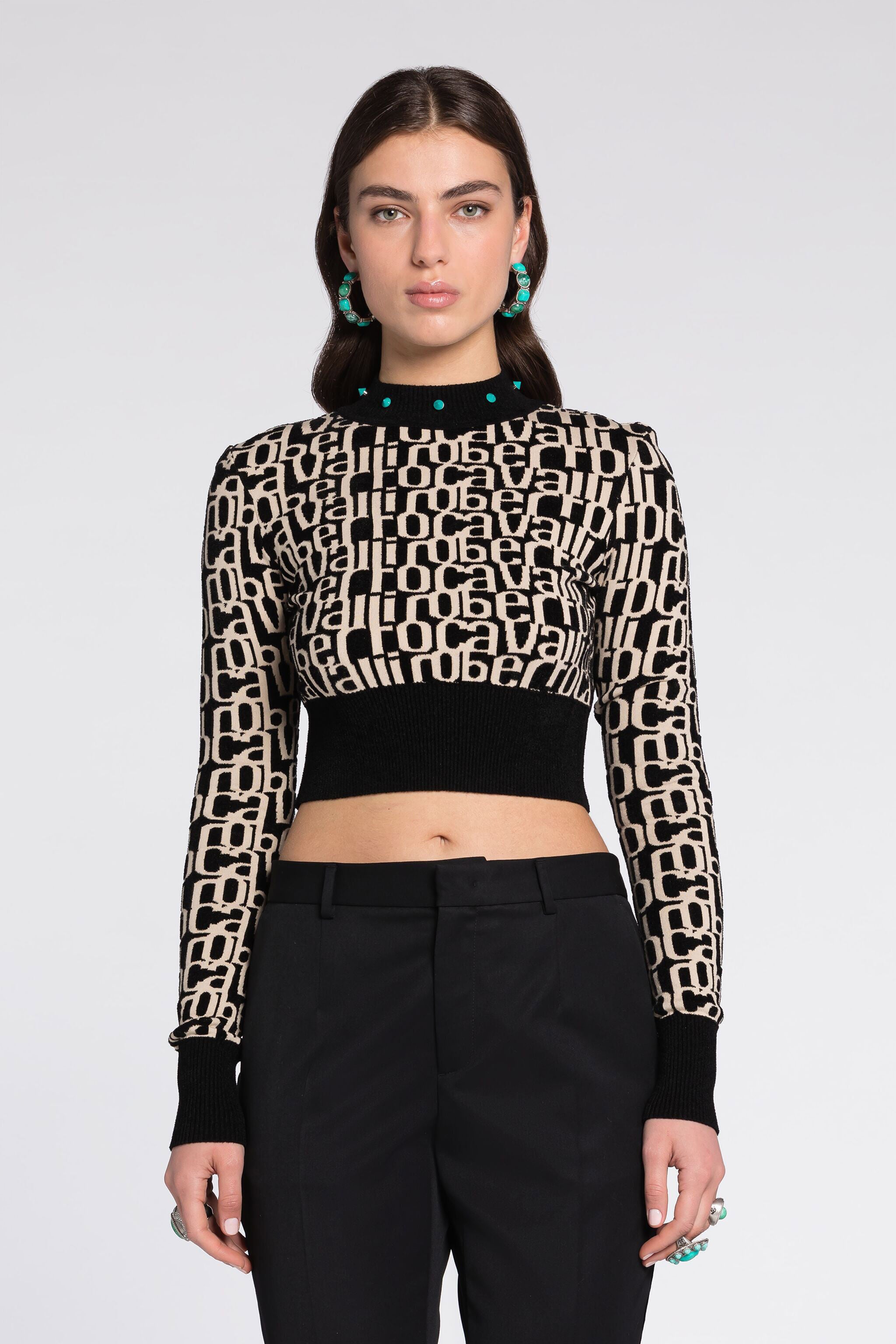 RC Logo-Jacquard Cropped Sweater RC Logo-Jacquard Cropped Sweater Black/White RKM601-MI150