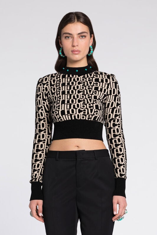 RC Logo-Jacquard Cropped Sweater RC Logo-Jacquard Cropped Sweater Black/White RKM601-MI150