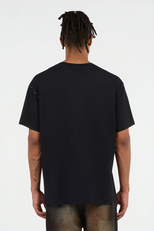 JC Black T-shirt With Eagle Print And Studs BLACK VFT034-VF078