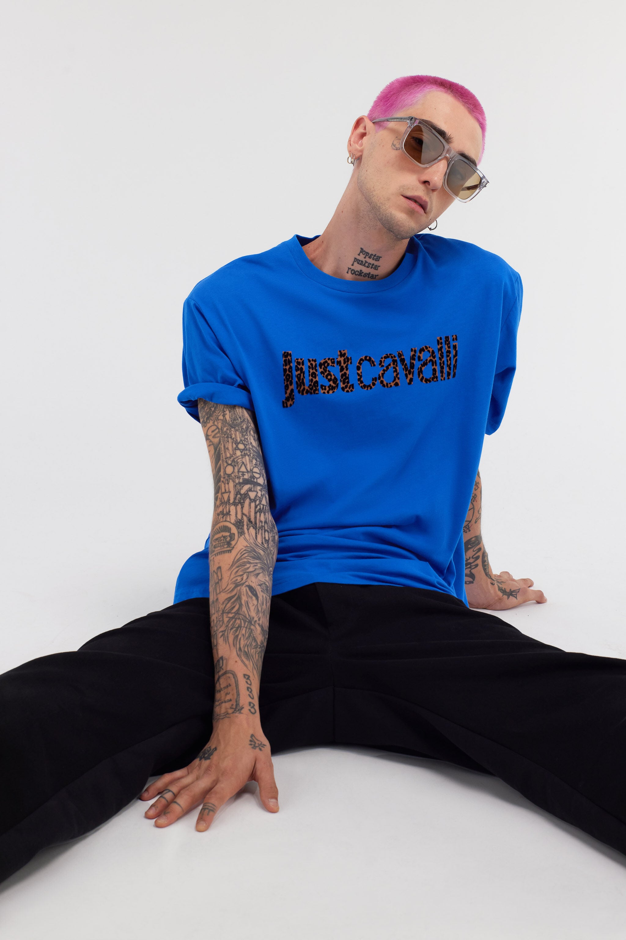 JC Just Cavalli Logo T-Shirt JC Just Cavalli Logo T-Shirt Blau RRT925-RR187