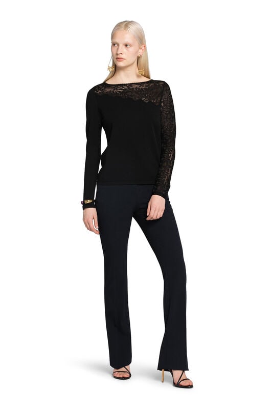 RC Floral-Knit Lace-Insert Top BLACK KQM610-MI001