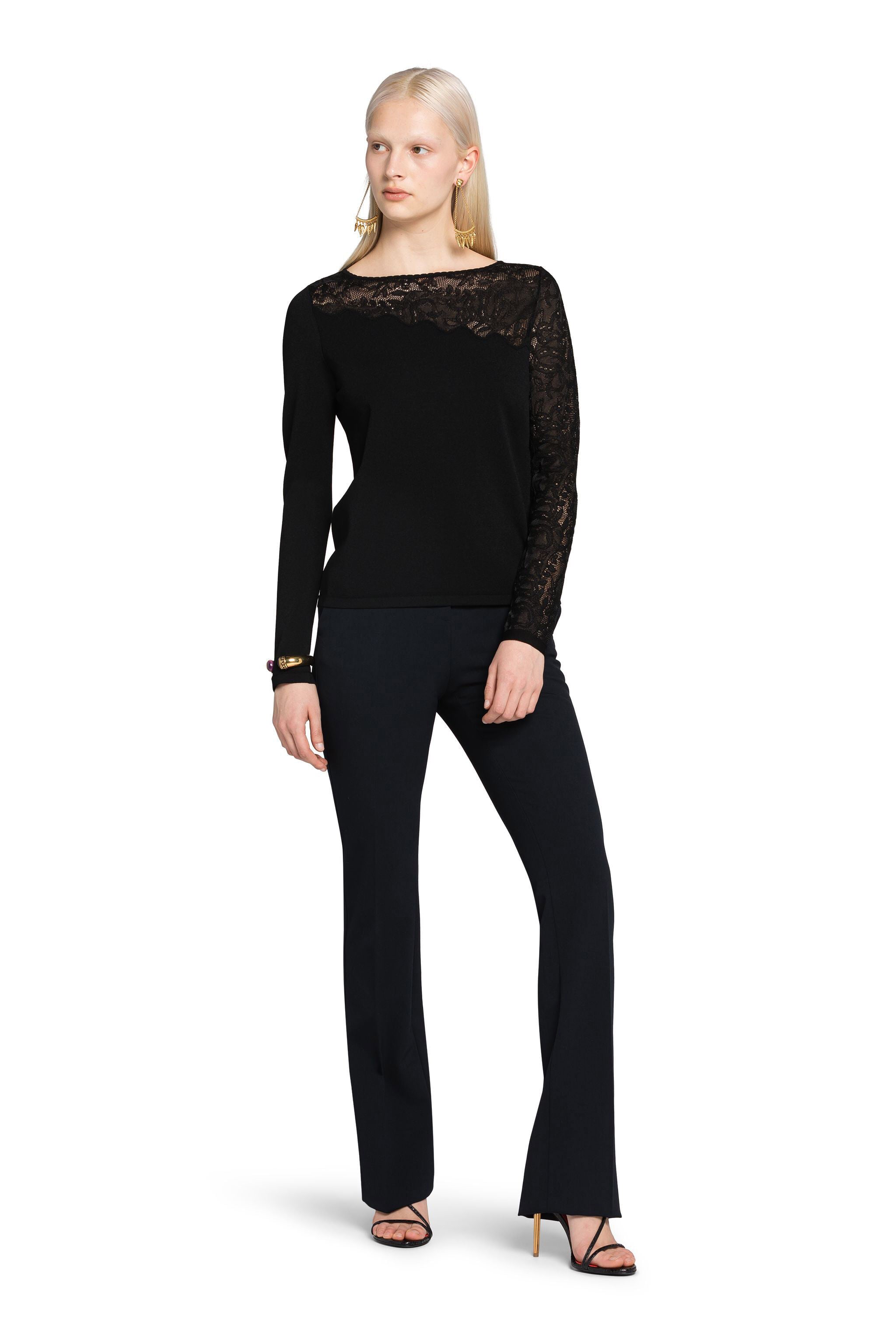 RC Floral-Knit Lace-Insert Top BLACK KQM610-MI001