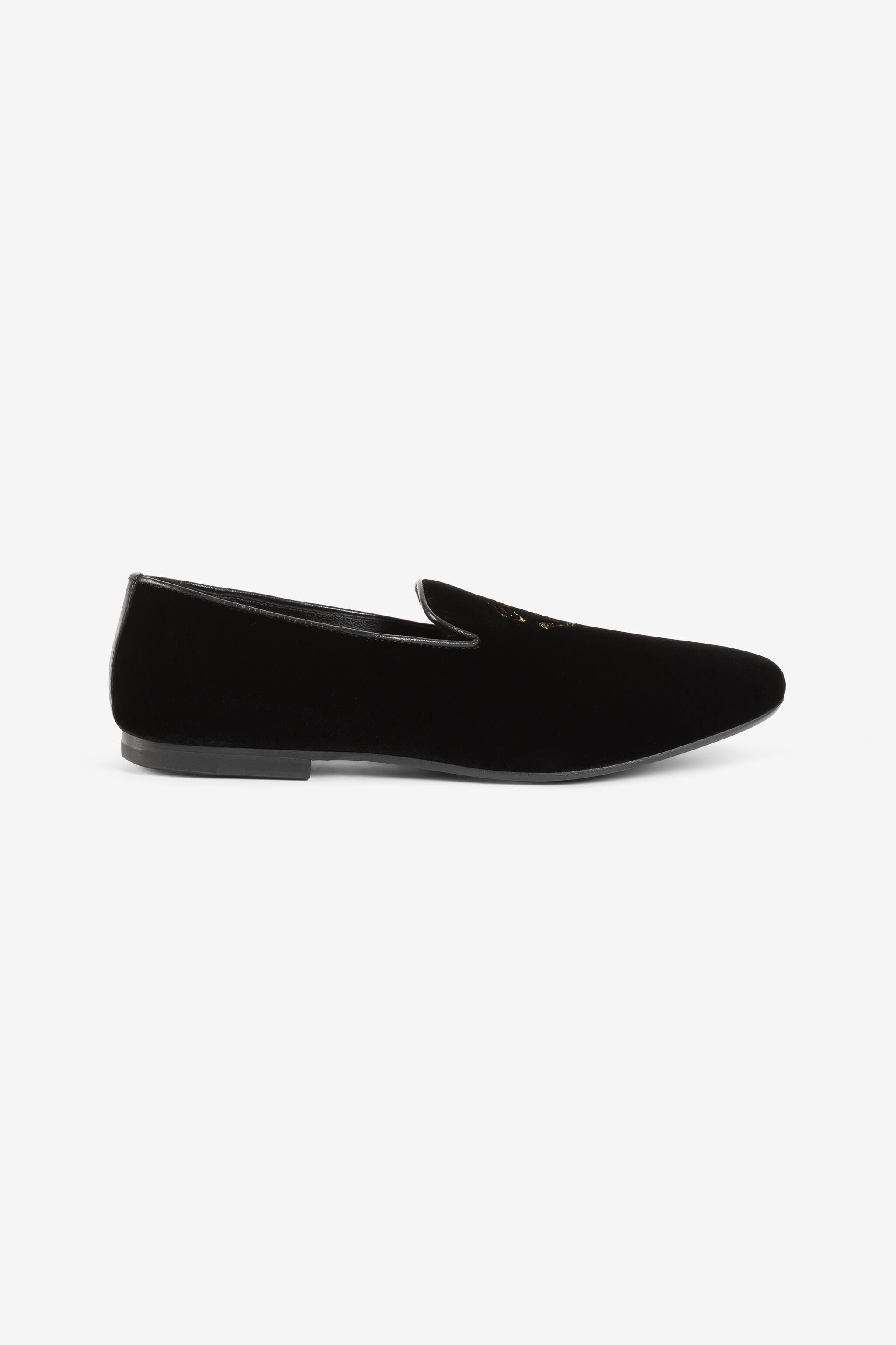 RC Loafers aus Samt mit Schlangenstickerei RC Loafers aus Samt mit Schlangenstickerei Schwarz PKS001-PZA95