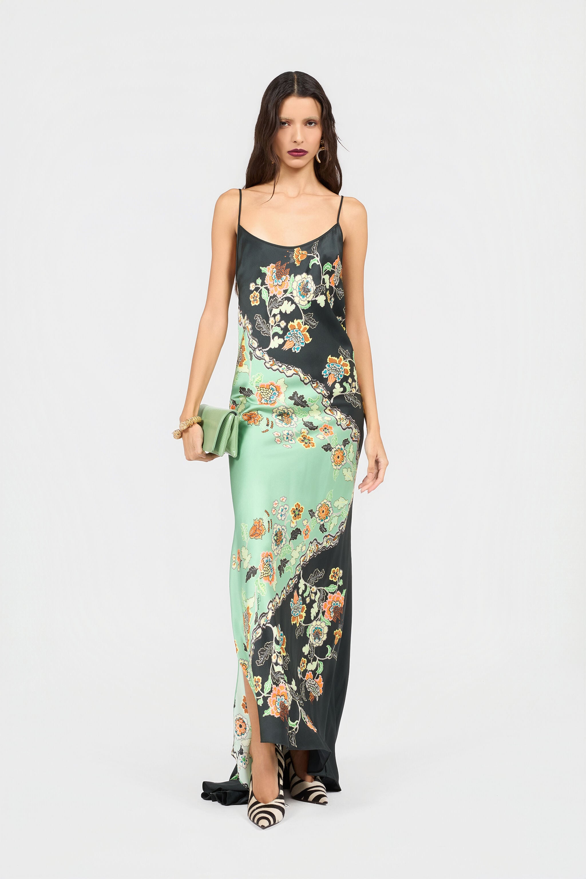 RC Abito In Seta Stampa Kimono GREEN/BLACK XQT140-RYT25