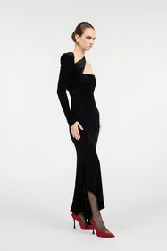 RC Asymmetrical Black Dress With Jaguar Skin Pattern Black VWT125-CJ003
