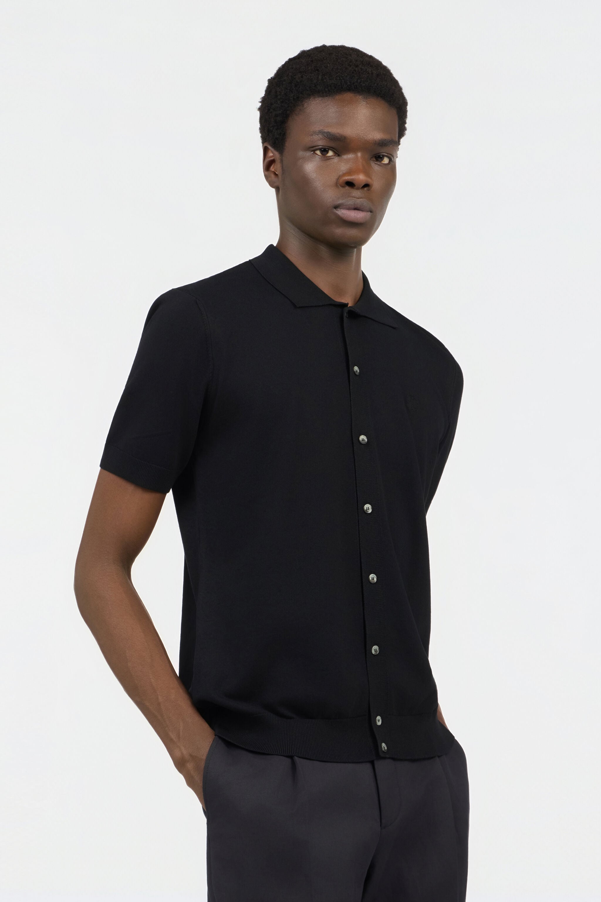 RC Black Knitted Polo Shirt with Monogram RC BLACK SOT71D-VI044
