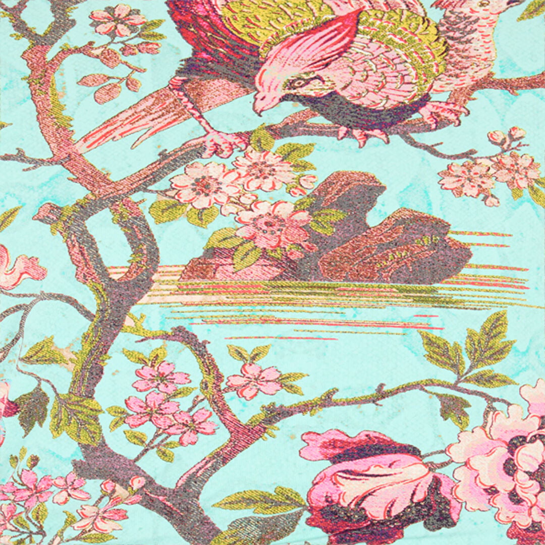 RC Mini Abito con Stampa Oriental Bird Blu/Rosa VKT143-LNP76