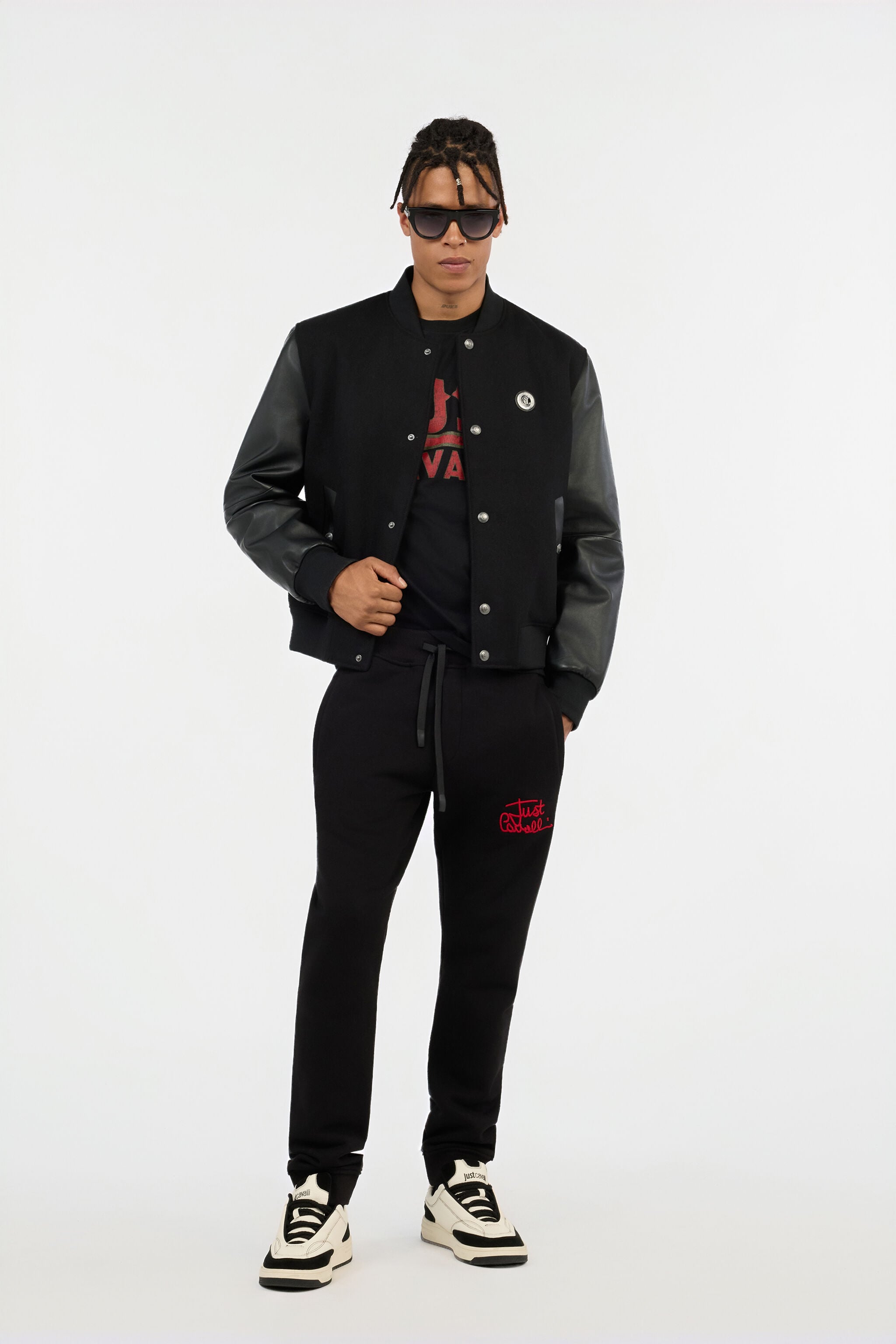 JC Black Bomber Jacket With Leather Sleeves JC Black Bomber Jacket With Leather Sleeves BLACK VFP002-VF200