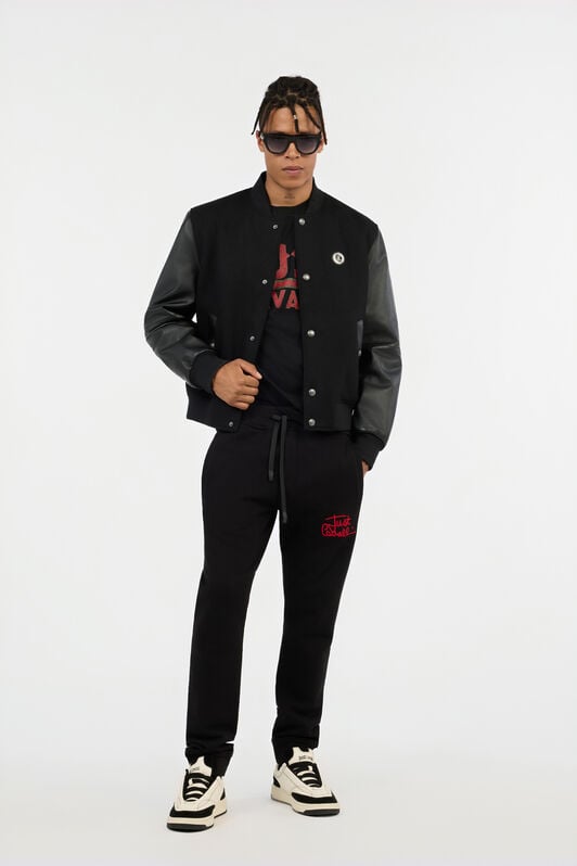 JC Black Bomber Jacket With Leather Sleeves JC Black Bomber Jacket With Leather Sleeves BLACK VFP002-VF200