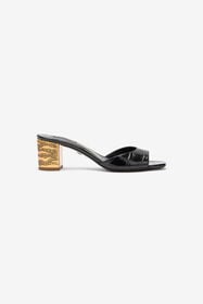 RC Mules With Thick Golden Heel Black VKS027-PZ579