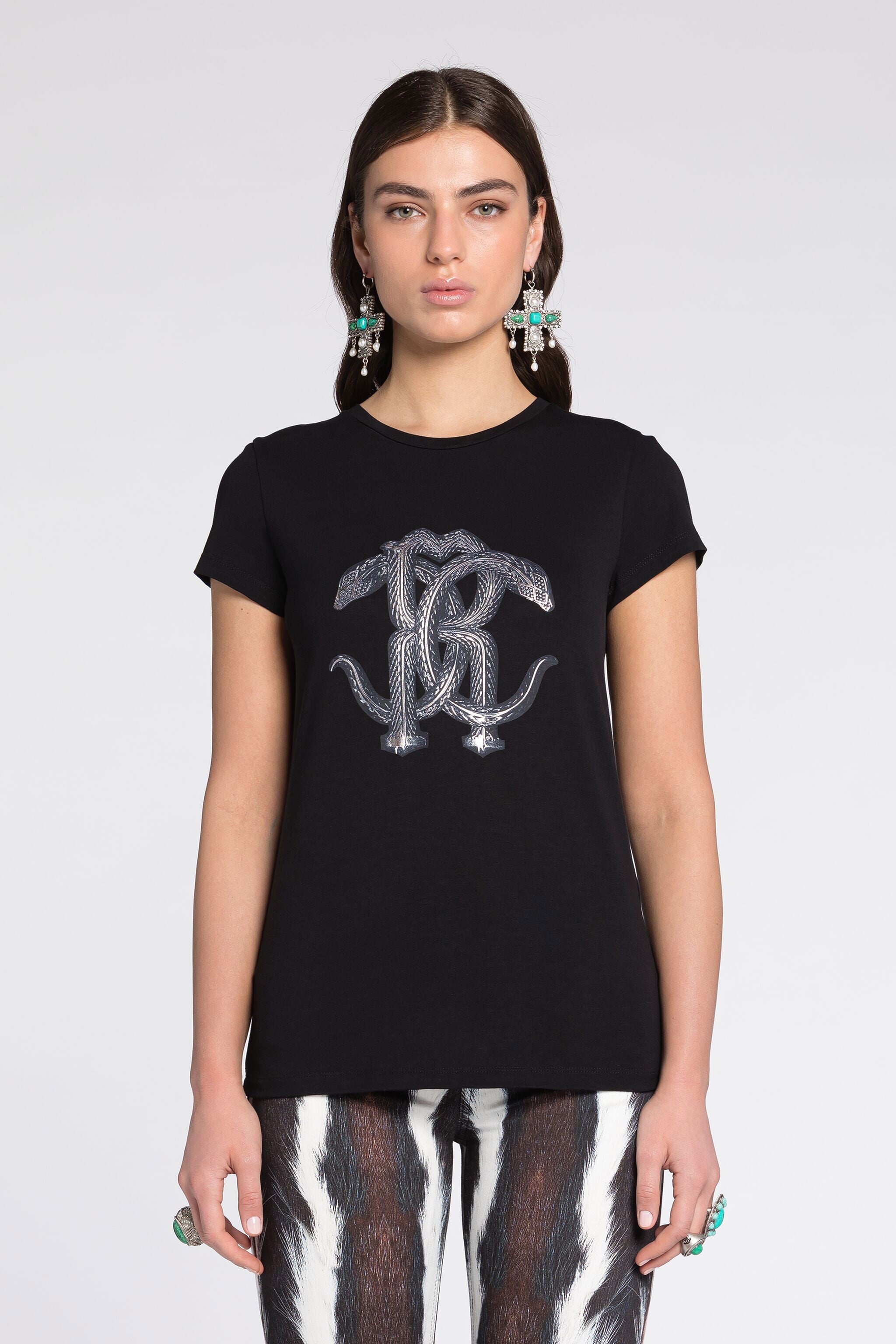 RC Mirror Snake-Print Cotton T-Shirt Black/Silver RKT60C-JD061
