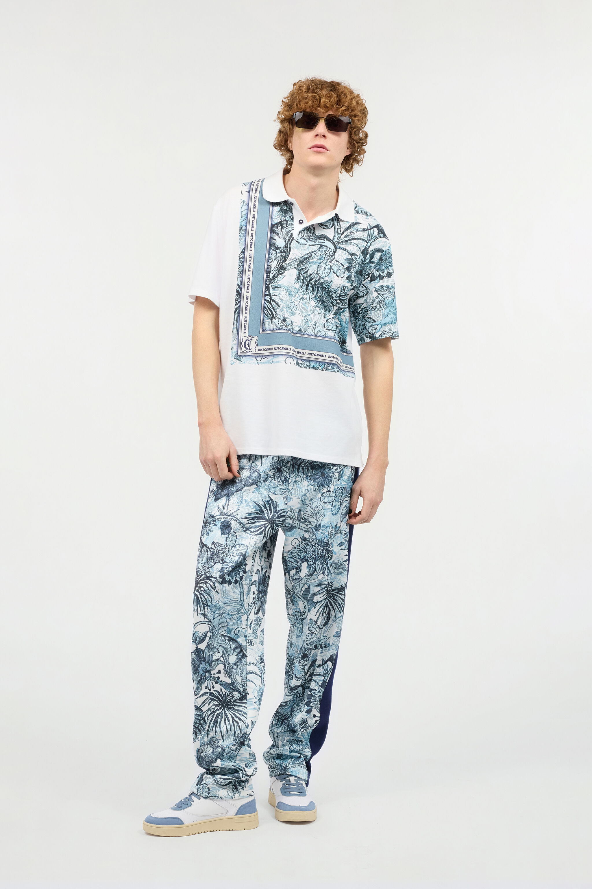 JC Polo Shirt With Jungle Print And Lettering JC Polo Shirt With Jungle Print And Lettering Light blue UFT018-UF038