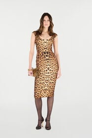 RC Midi Dress With Jaguar Skin Print Brown VKT112-JMP73