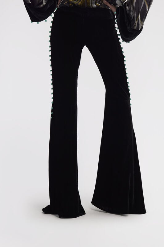 RC Pantalon Évasé en Velours Noir à Perles RC Pantalon Évasé en Velours Noir à Perles Noir RKR200-VL067