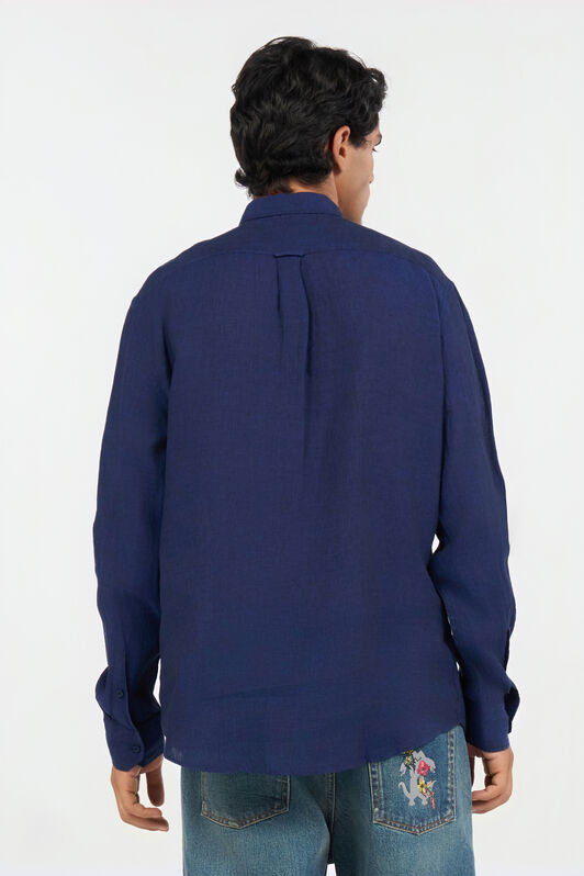 RC Blue Linen Shirt With Monogram RC NAVY QOT70I-LG018