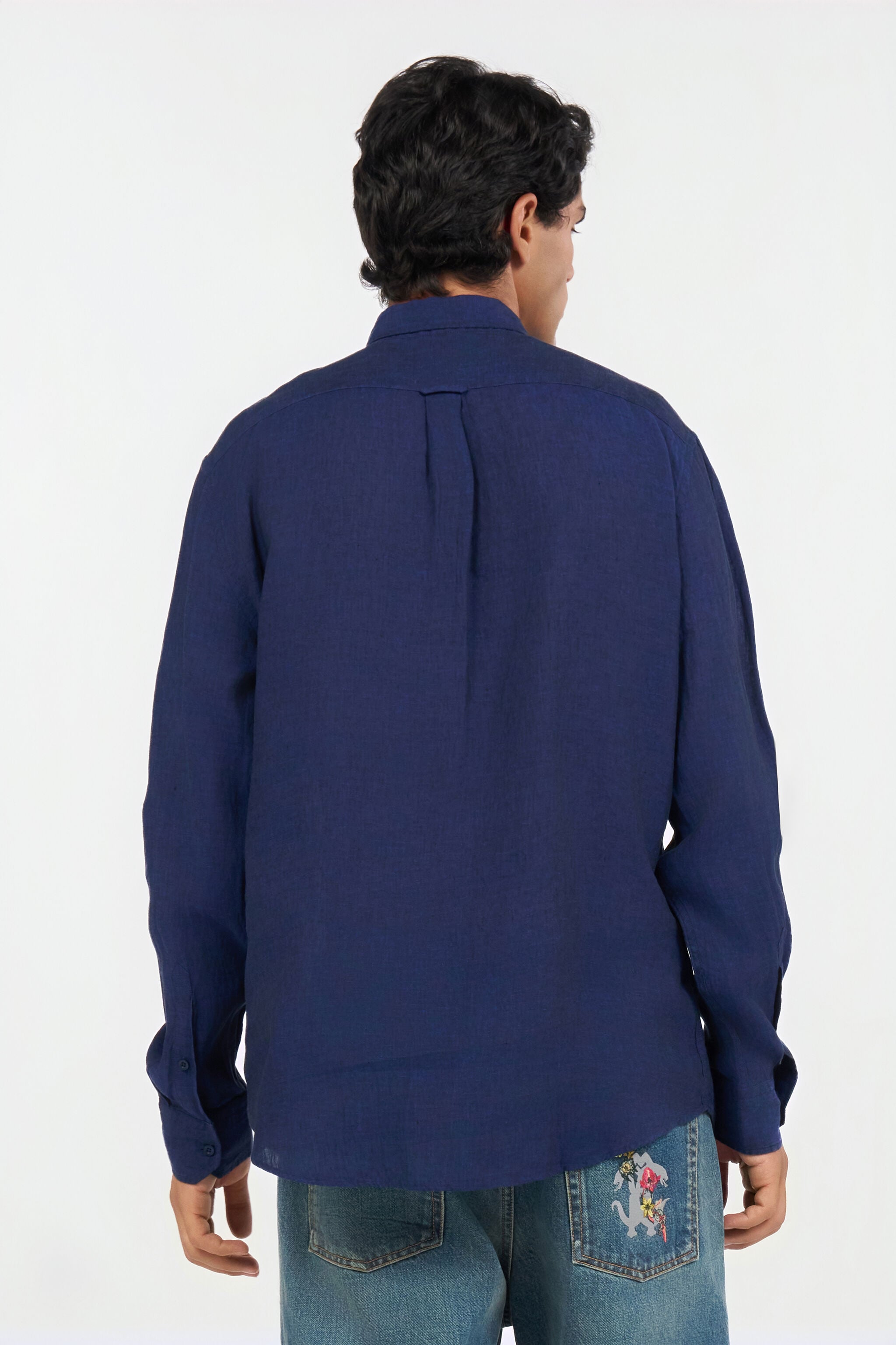 RC Blue Linen Shirt With Monogram RC NAVY QOT70I-LG018