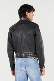 RC Leather Biker Jacket With Studs And Stones Black VRP874-PM040