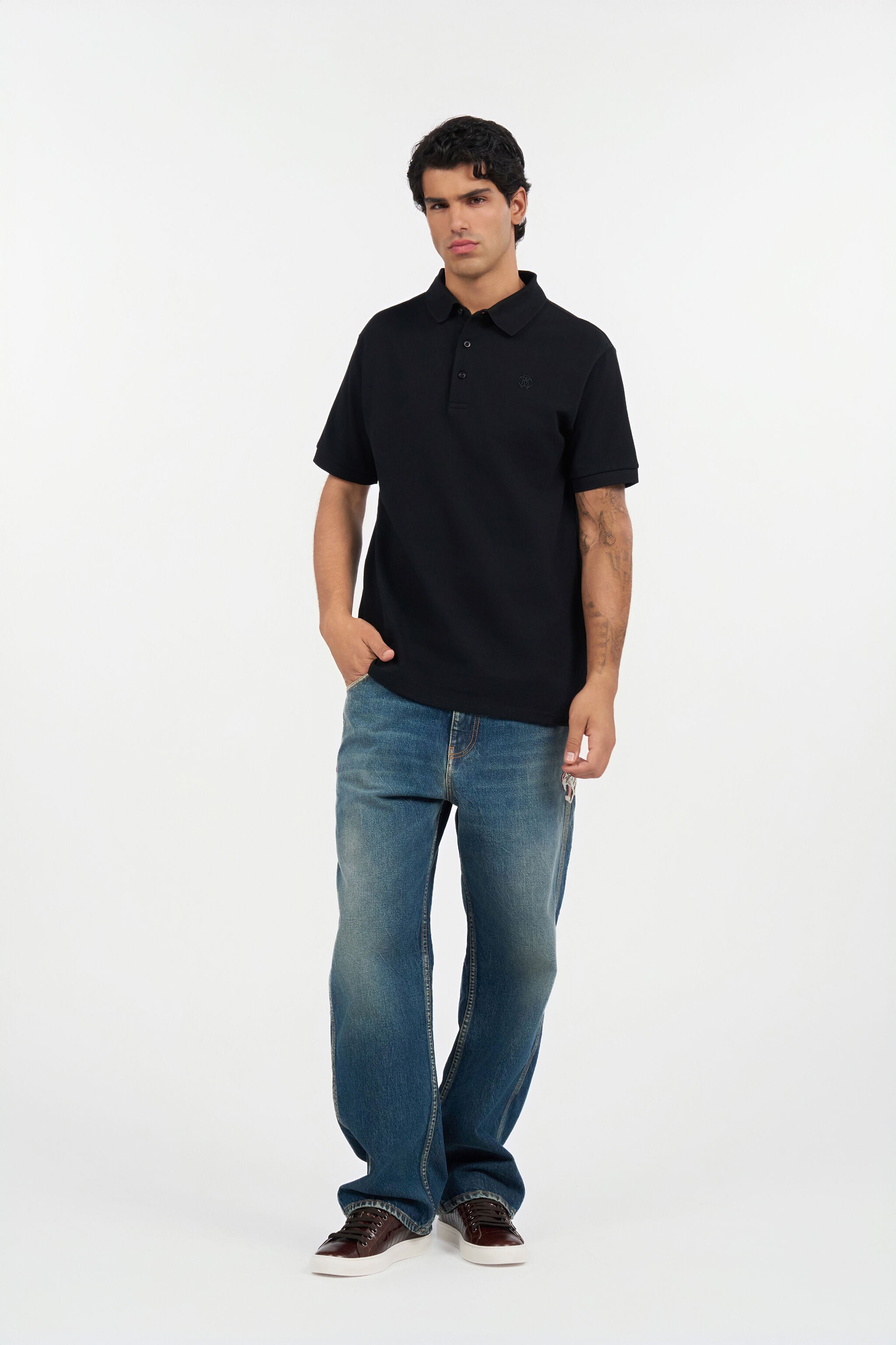 RC Black Polo with Monogram RC RC Black Polo with Monogram RC Black QOT65A-KB001