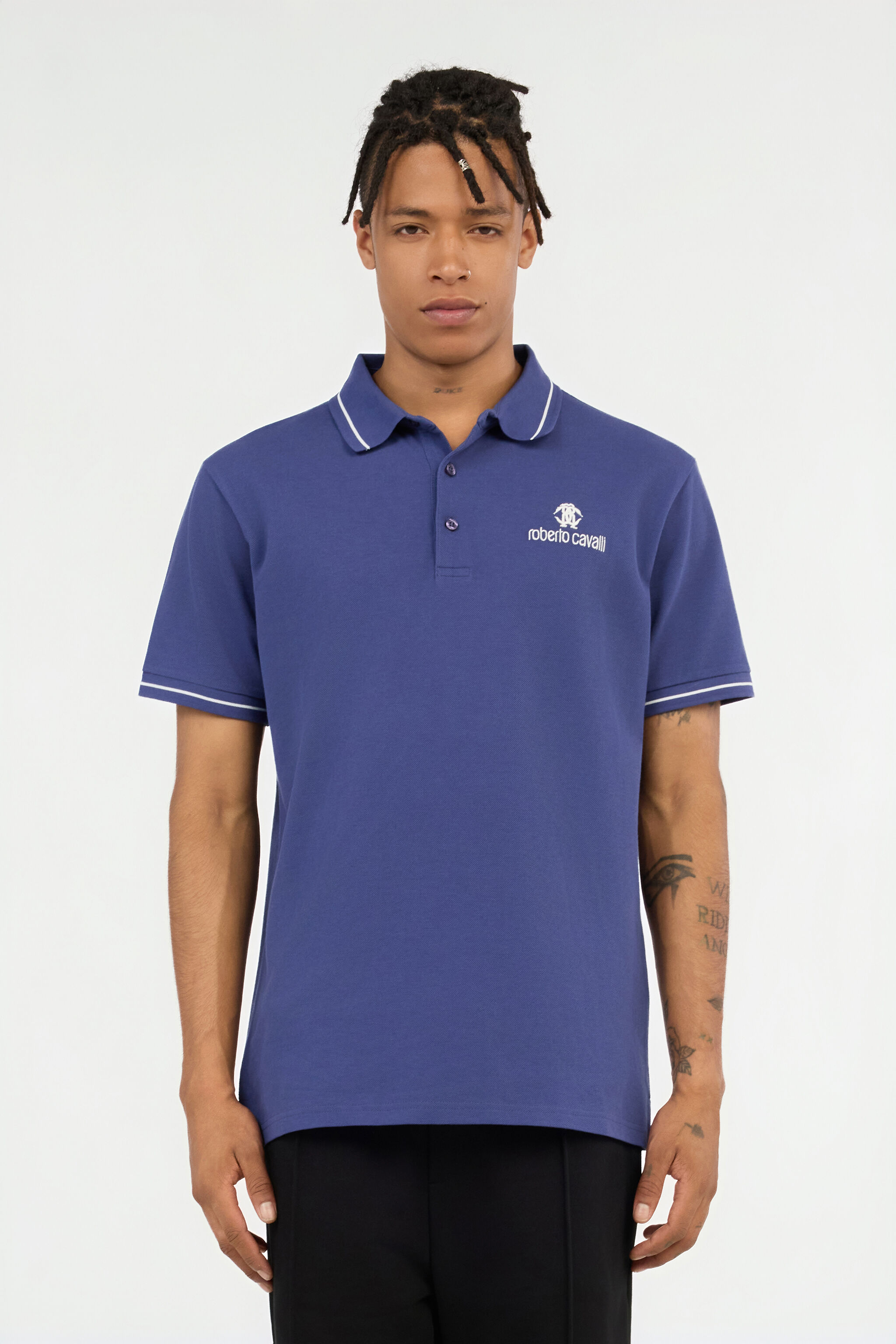 Blue Logo Polo Shirt in Black for Men | Roberto Cavalli®