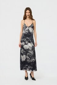 RC Slip Dress in seta con stampa Fiammingo Flowers BLACK/GREY XWT144-SZT77